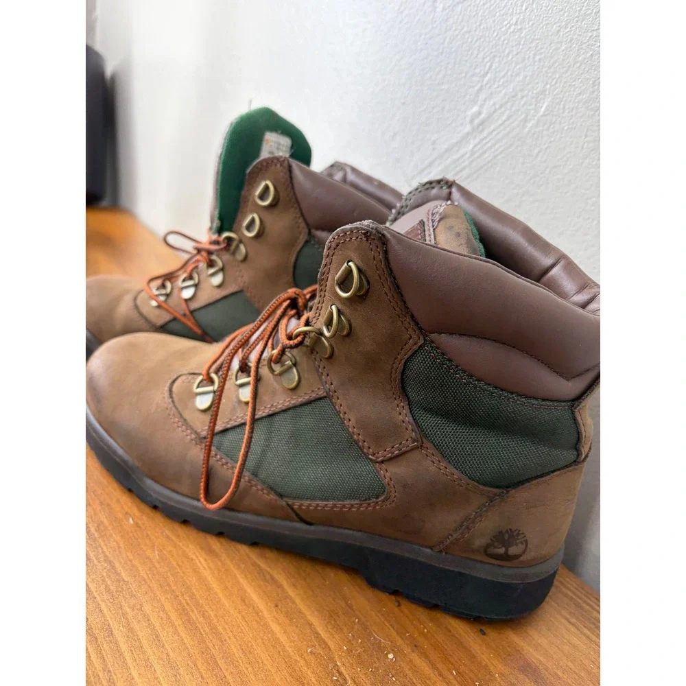Timberland Field Boots Kids 6.5 Brown Green Leather Hiking Boots A6298